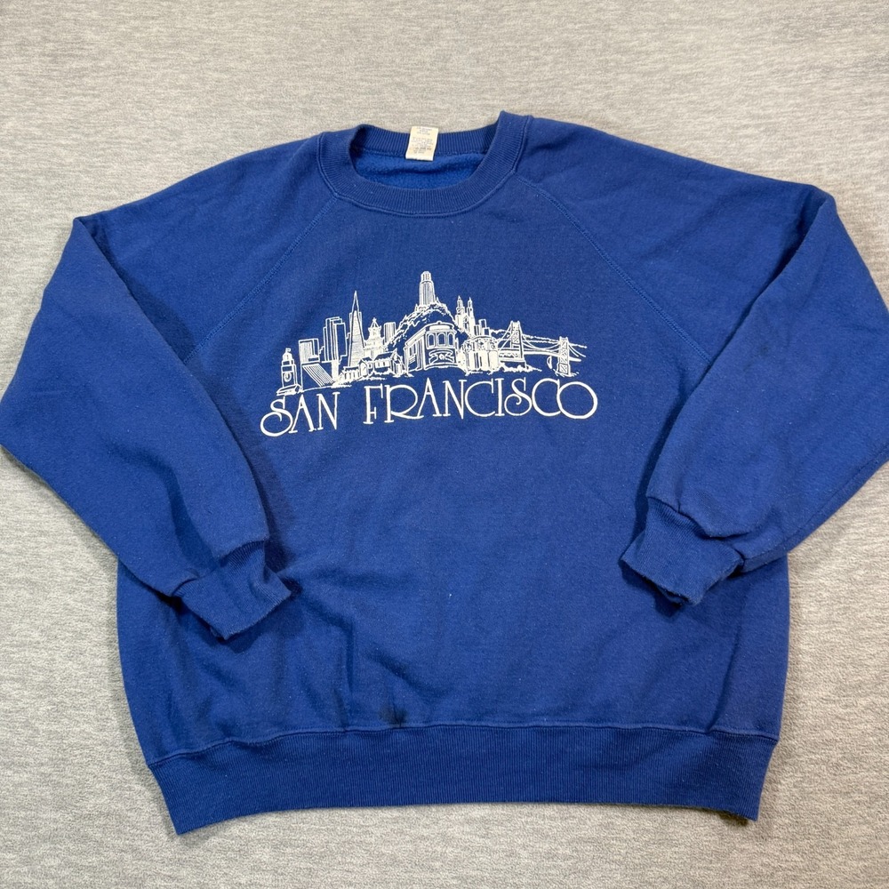 MJ Soffe Sweatshirt Men XL Blue San Francisco Crewneck‎ Made USA 80s Graphic
